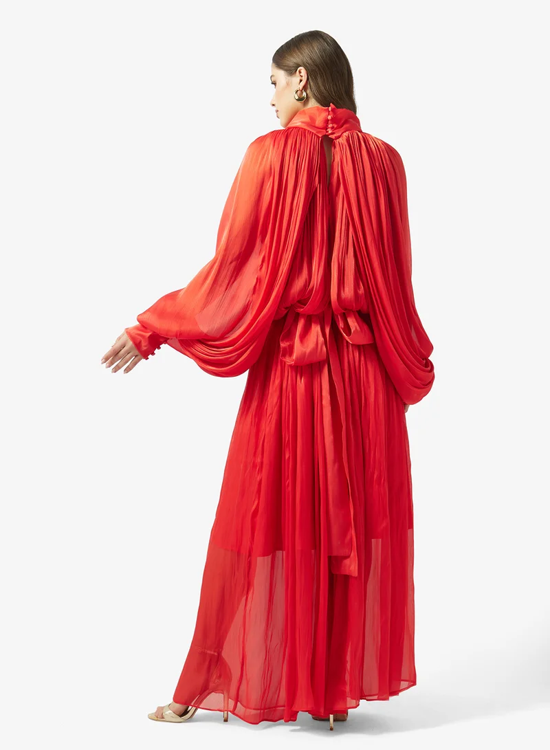 Ginger Boutique Mockneck Gather Detail A Line Evening Dress